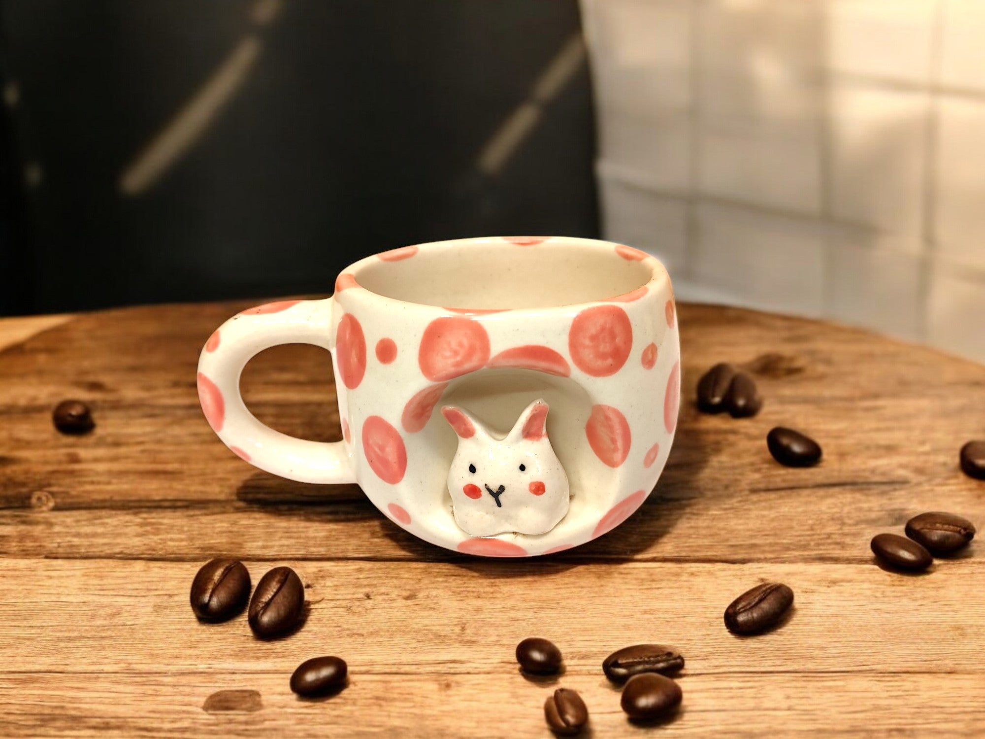 3D Rabbit Ceramic Mug Coffee/Tea Mug with 3D Rabbit Design Outside the Mug Available in Pink and Black Unique and Cute Animal Mug Gift for Animal Lovers 5.5 x 3.25 in