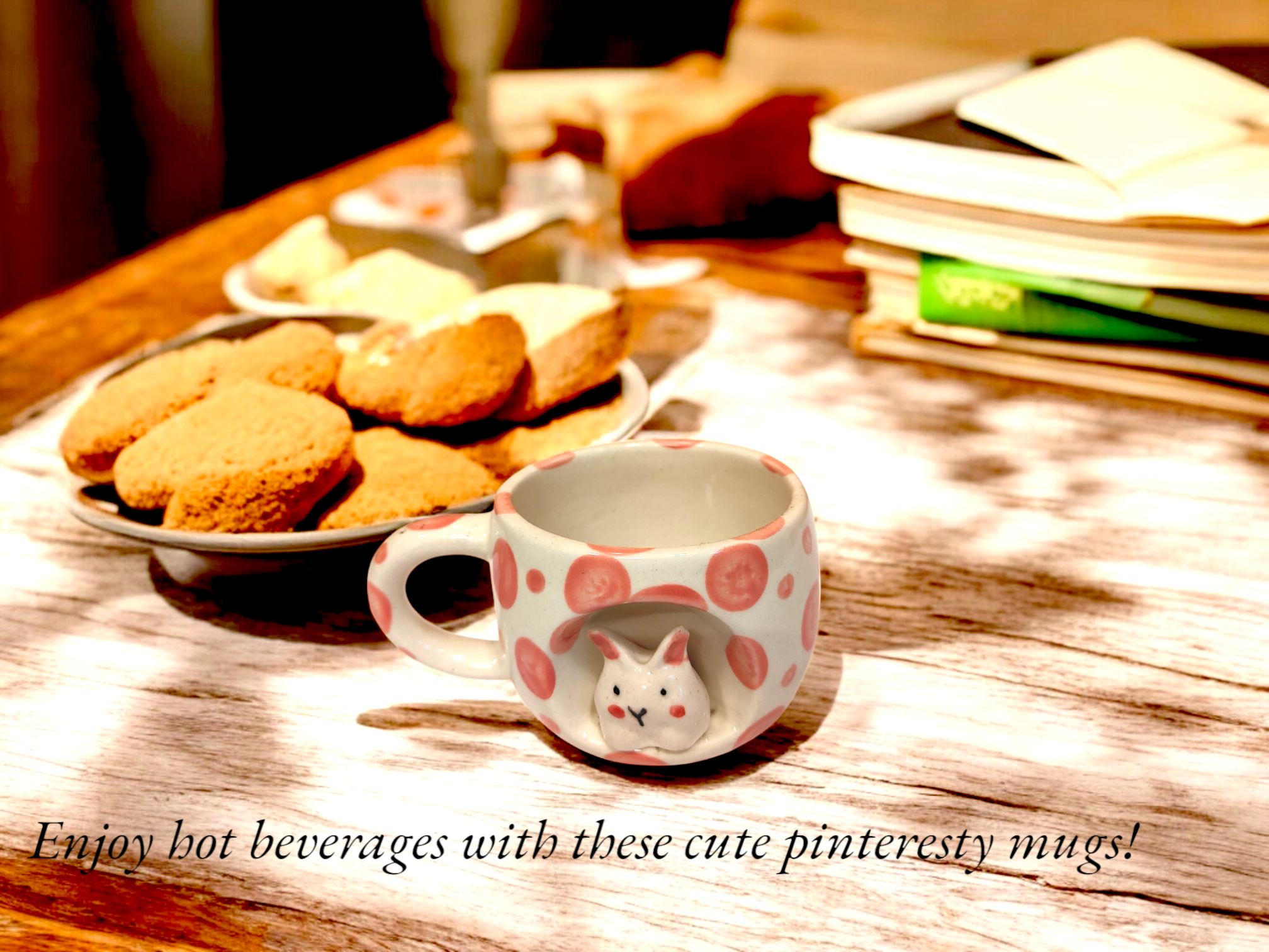 3D Rabbit Ceramic Mug Coffee/Tea Mug with 3D Rabbit Design Outside the Mug Available in Pink and Black Unique and Cute Animal Mug Gift for Animal Lovers 5.5 x 3.25 in