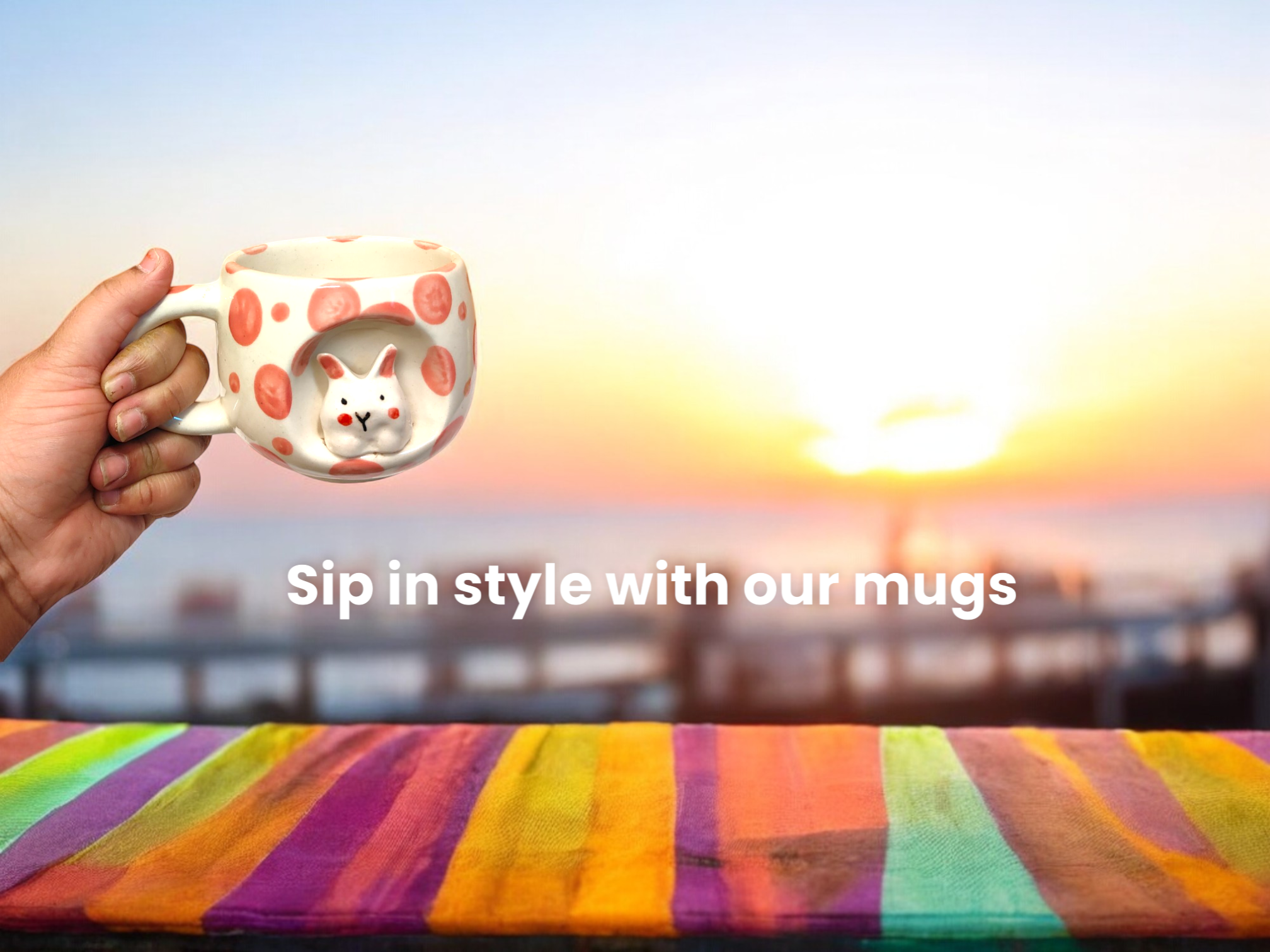 3D Rabbit Ceramic Mug Coffee/Tea Mug with 3D Rabbit Design Outside the Mug Available in Pink and Black Unique and Cute Animal Mug Gift for Animal Lovers 5.5 x 3.25 in