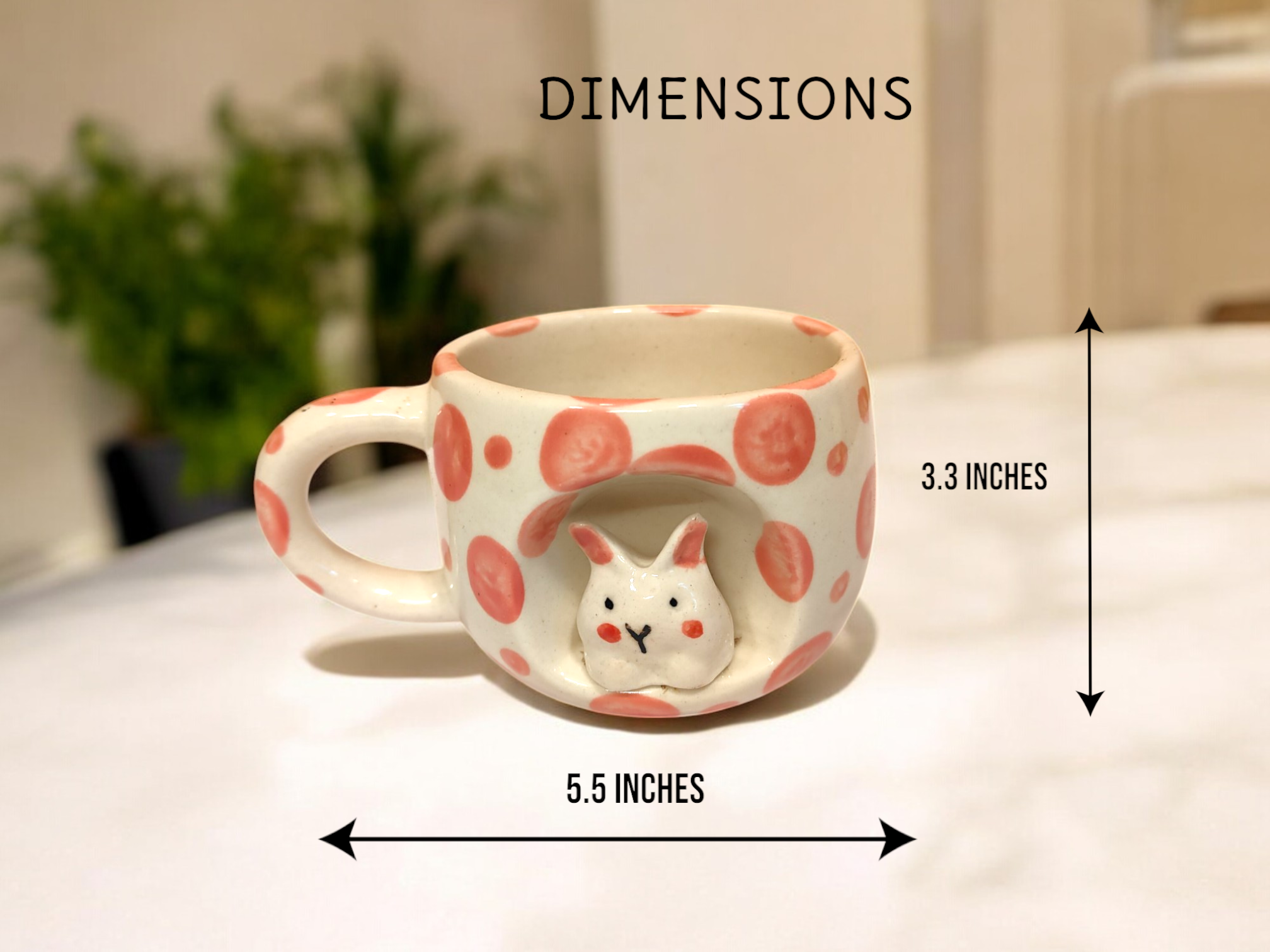 3D Rabbit Ceramic Mug Coffee/Tea Mug with 3D Rabbit Design Outside the Mug Available in Pink and Black Unique and Cute Animal Mug Gift for Animal Lovers 5.5 x 3.25 in