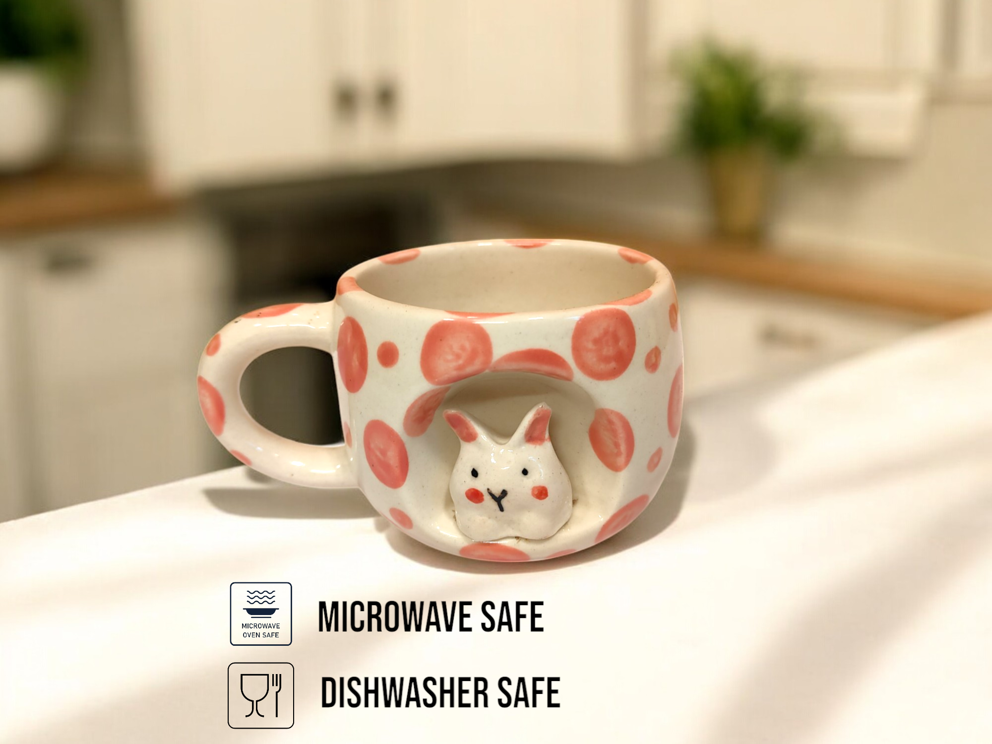 3D Rabbit Ceramic Mug Coffee/Tea Mug with 3D Rabbit Design Outside the Mug Available in Pink and Black Unique and Cute Animal Mug Gift for Animal Lovers 5.5 x 3.25 in