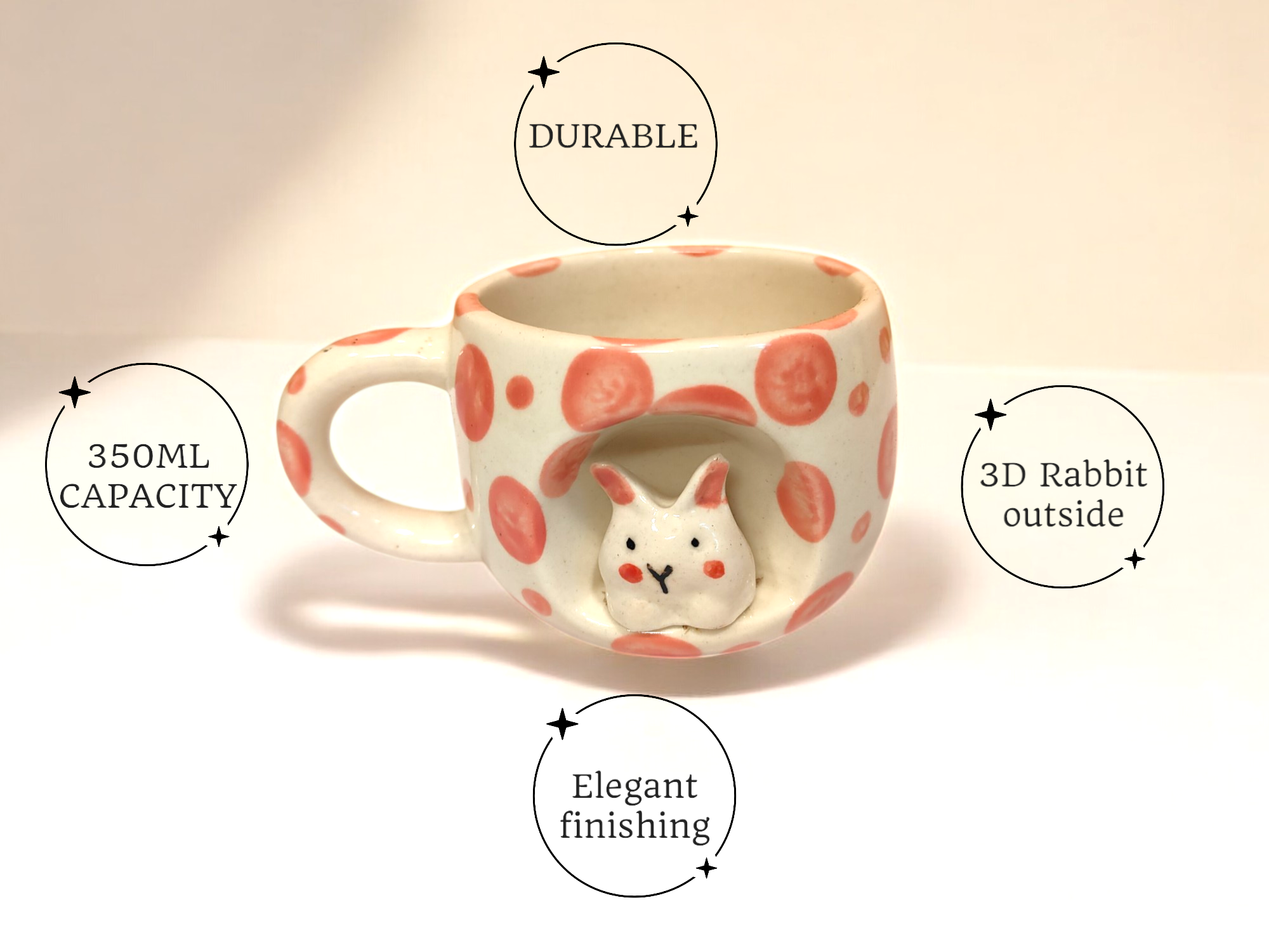 3D Rabbit Ceramic Mug Coffee/Tea Mug with 3D Rabbit Design Outside the Mug Available in Pink and Black Unique and Cute Animal Mug Gift for Animal Lovers 5.5 x 3.25 in