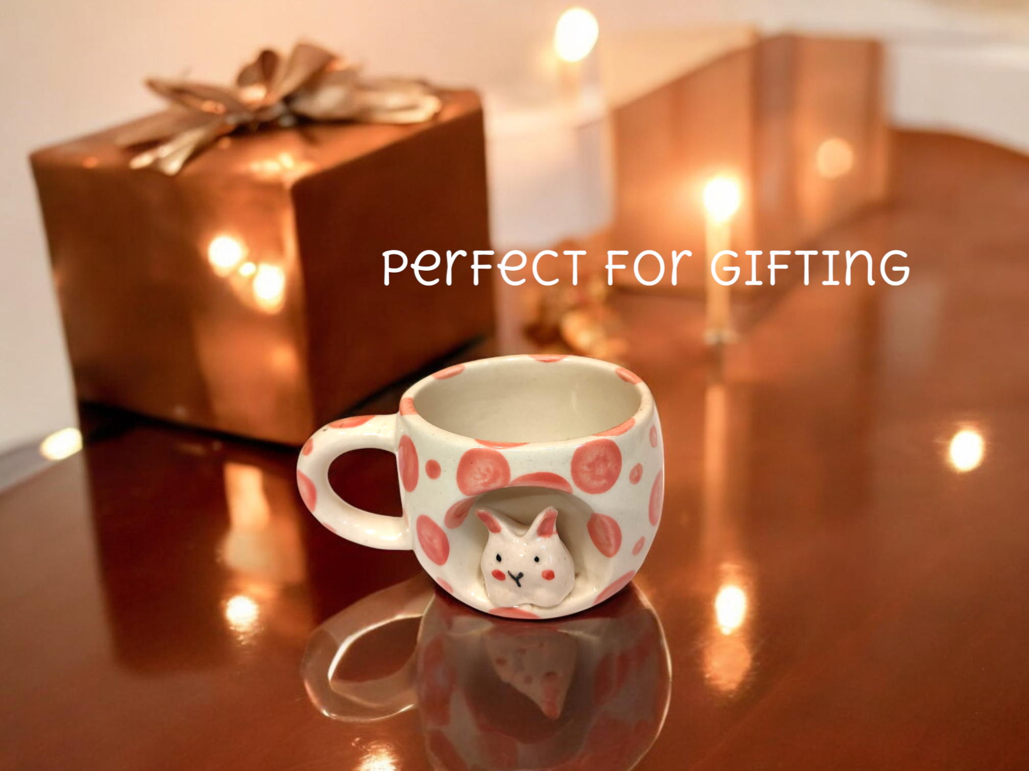 3D Rabbit Ceramic Mug Coffee/Tea Mug with 3D Rabbit Design Outside the Mug Available in Pink and Black Unique and Cute Animal Mug Gift for Animal Lovers 5.5 x 3.25 in
