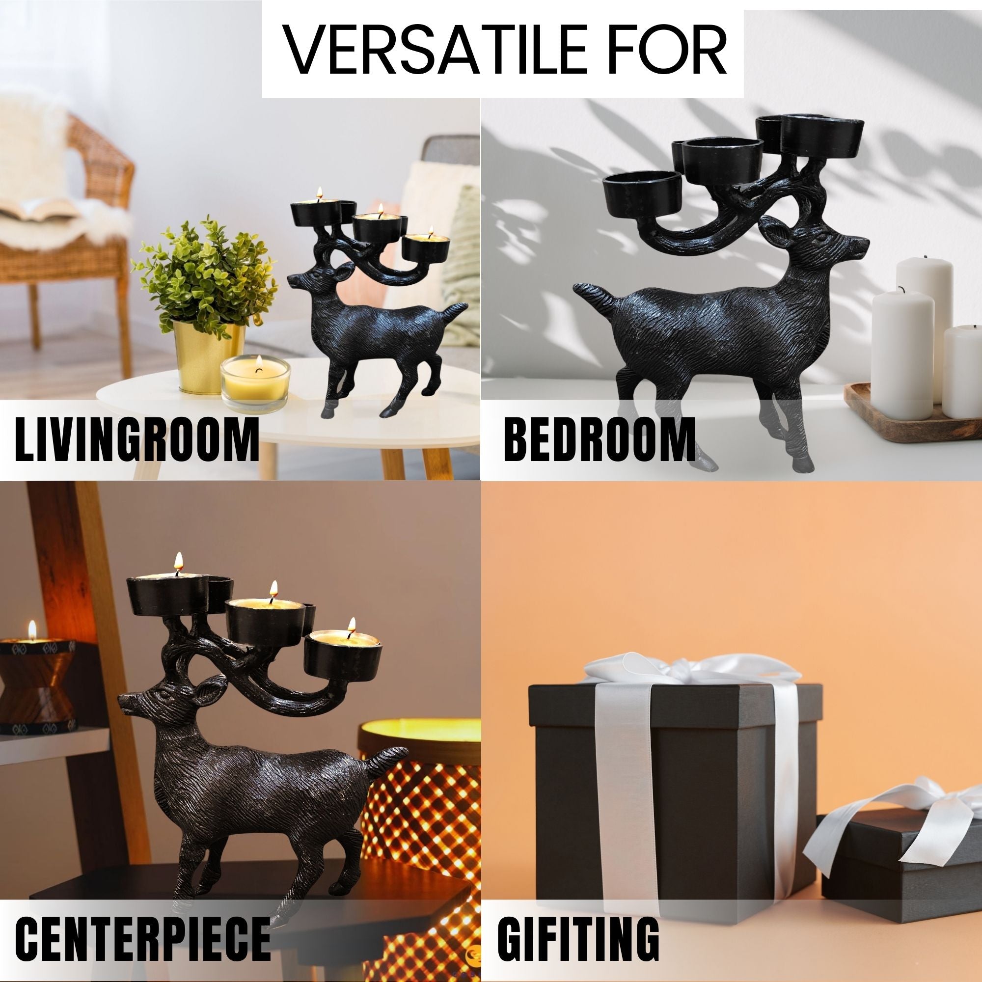 Black Metallic Deer Metal Showpiece Elegant Decorative Animal Figurine 7x2.5x9.7 in Unique Modern Home Décor Accent for Living Room Office or Shelf Display