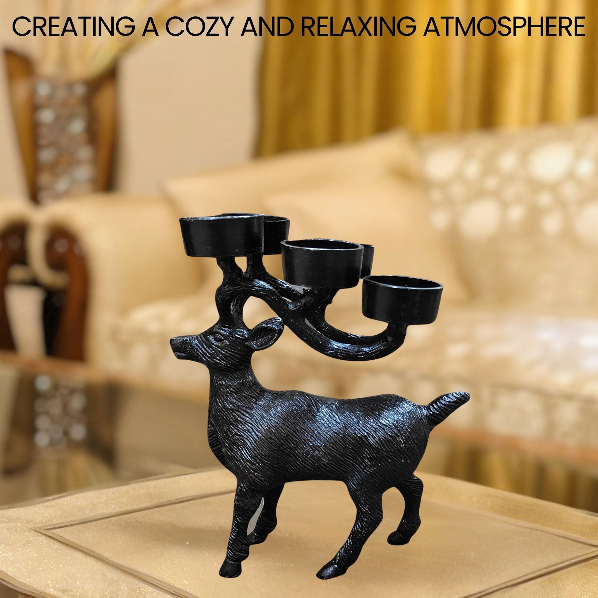 Black Metallic Deer Metal Showpiece Elegant Decorative Animal Figurine 7x2.5x9.7 in Unique Modern Home Décor Accent for Living Room Office or Shelf Display