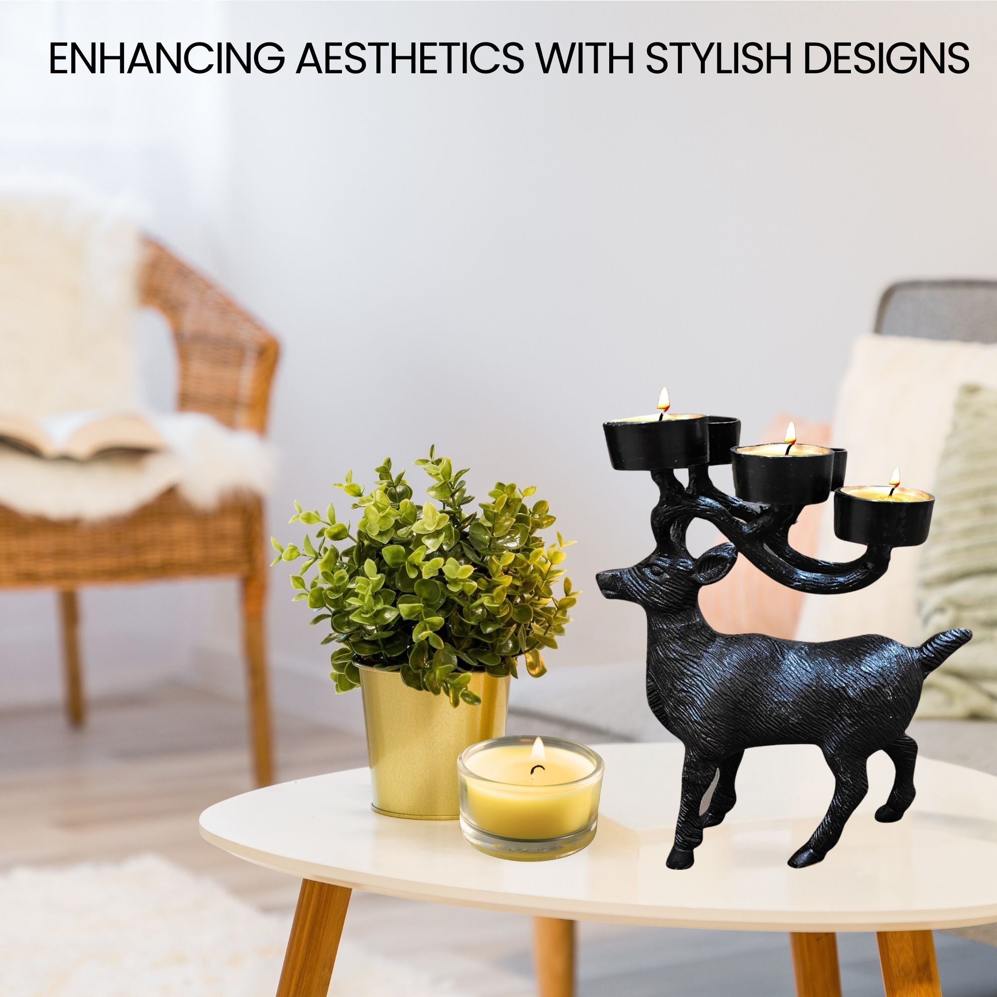 Black Metallic Deer Metal Showpiece Elegant Decorative Animal Figurine 7x2.5x9.7 in Unique Modern Home Décor Accent for Living Room Office or Shelf Display