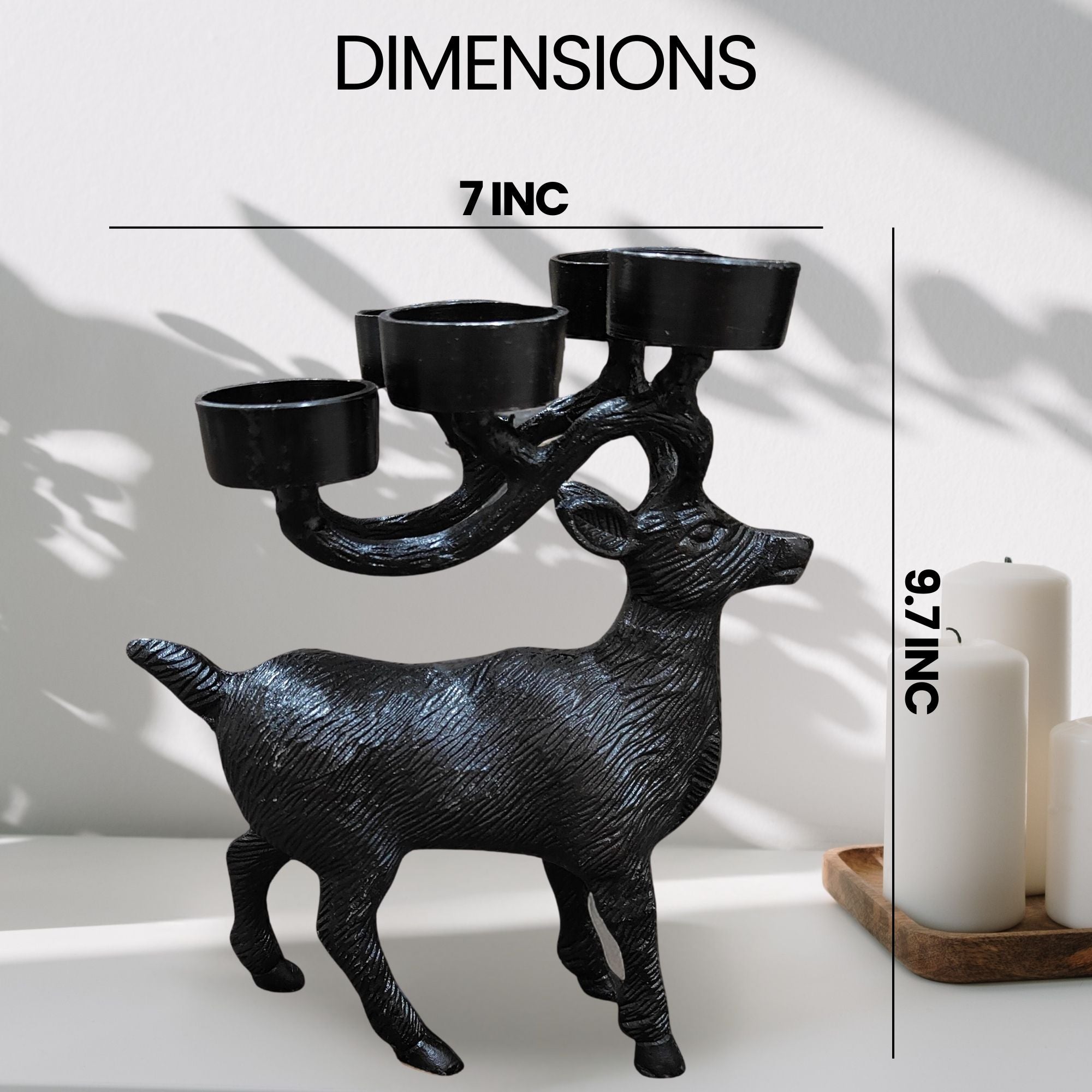 Black Metallic Deer Metal Showpiece Elegant Decorative Animal Figurine 7x2.5x9.7 in Unique Modern Home Décor Accent for Living Room Office or Shelf Display