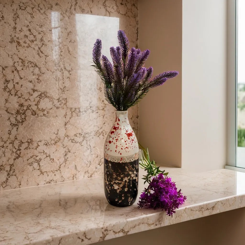 Red and Brown Ceramic Bottle Vase – Decorative Bottle Shape Vase 10cm Diameter 26.5cm Height – Modern Home Décor for Flowers Plants or Accent Piece