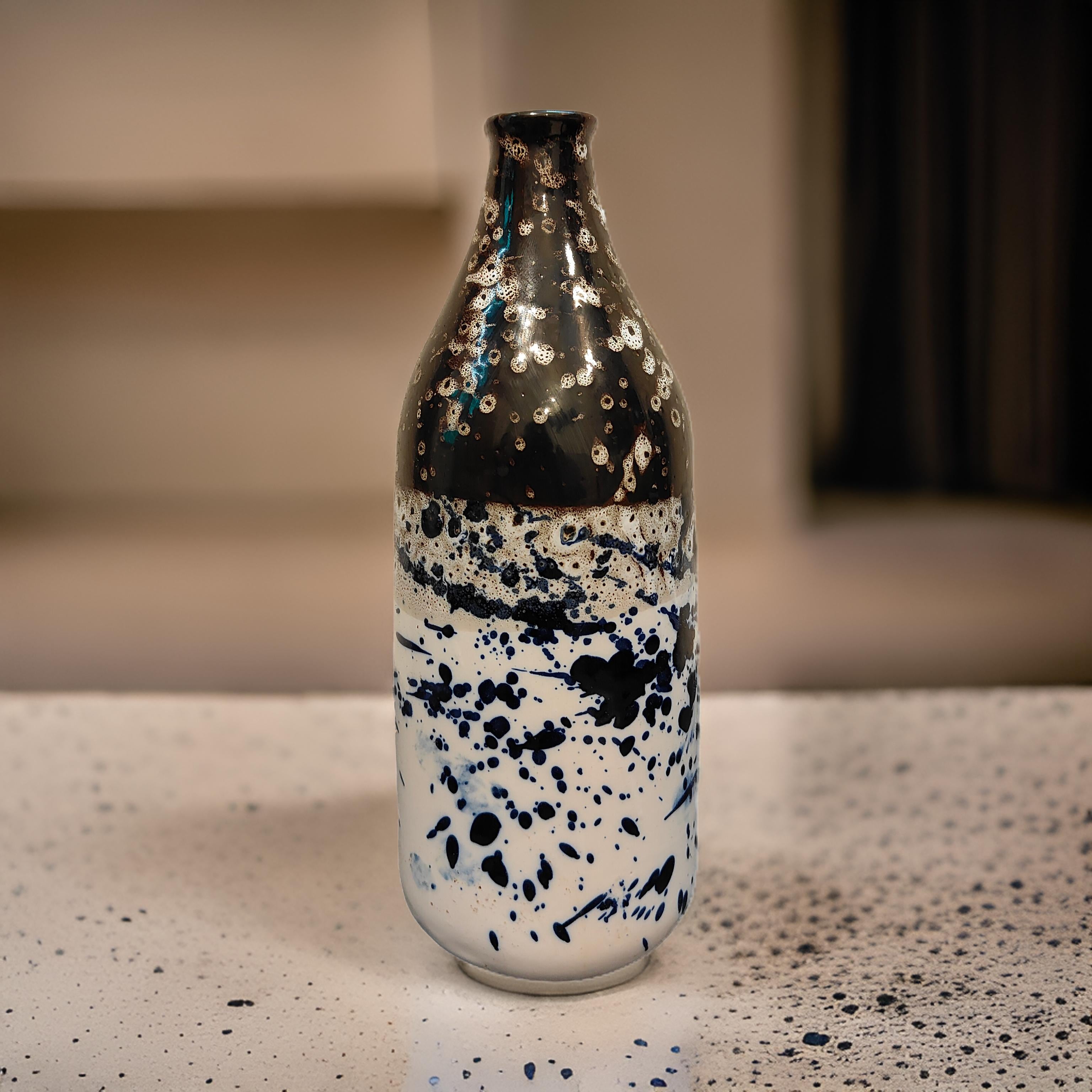 Blue and Black Ceramic Bottle Vase Decorative Bottle Shape Vase 10cm Diameter 26.5cm Height – Modern Home Décor for Flowers Plants or Accent Piece