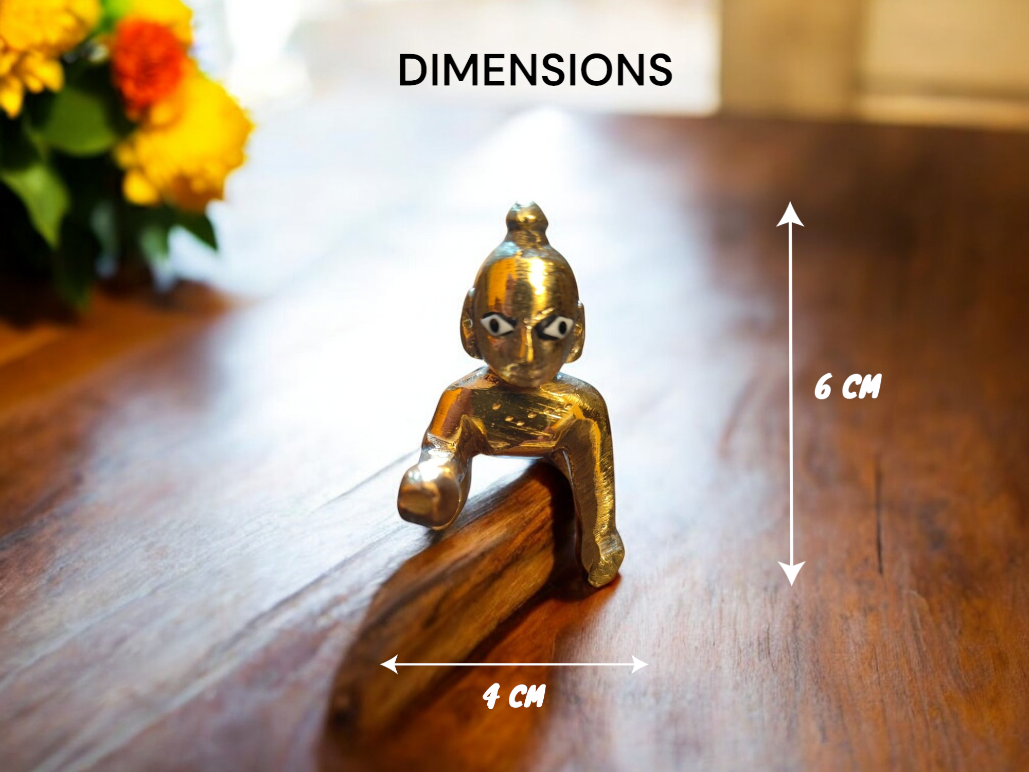 Laddu Gopal Metal Figurine 6 x 4 x 6 cm Golden Lord Krishna Statue Decorative God Figurine for Home Decor Spiritual Blessings Religious Idol for Pooja or Gift