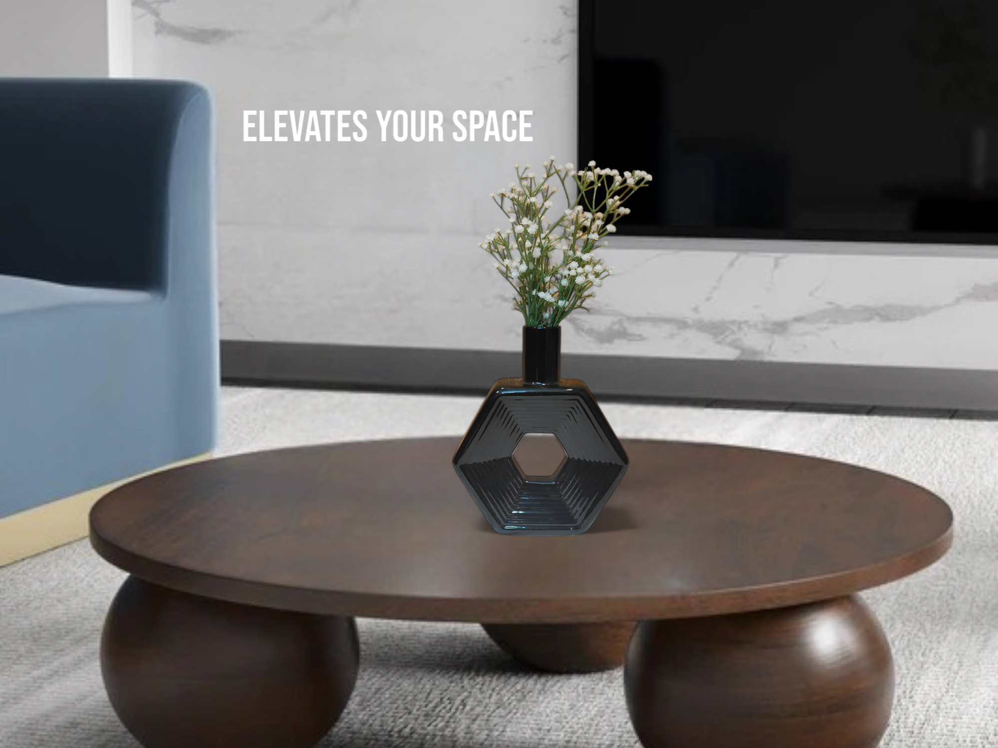 Black Hexagon Ceramic Vase – 8 x 2.5 x 10 in Modern Hexagonal Shape Sleek Black Ceramic Vase for Home Decor Decorative Flower Vase Elegant Gift Idea