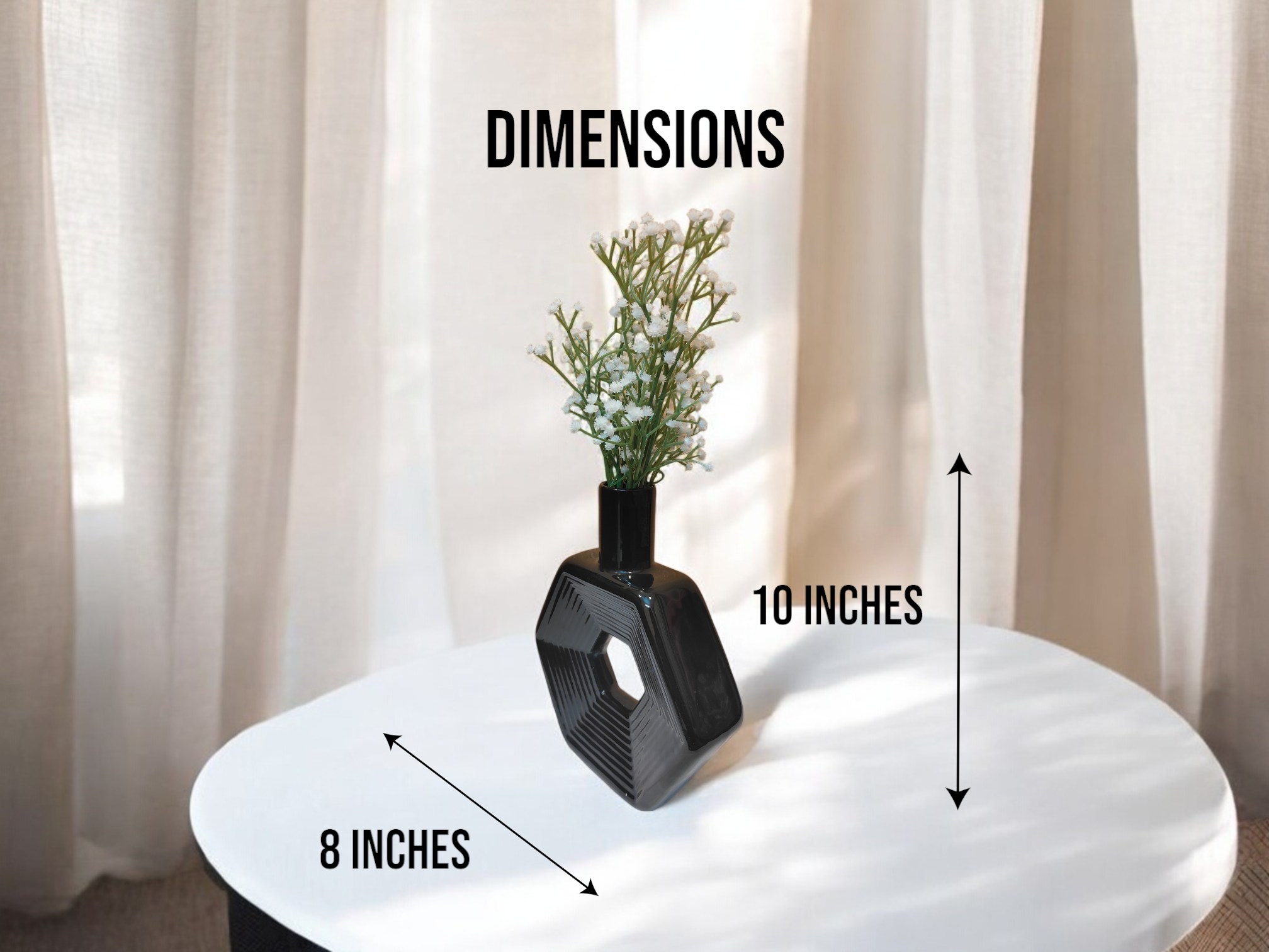 Black Hexagon Ceramic Vase – 8 x 2.5 x 10 in Modern Hexagonal Shape Sleek Black Ceramic Vase for Home Decor Decorative Flower Vase Elegant Gift Idea