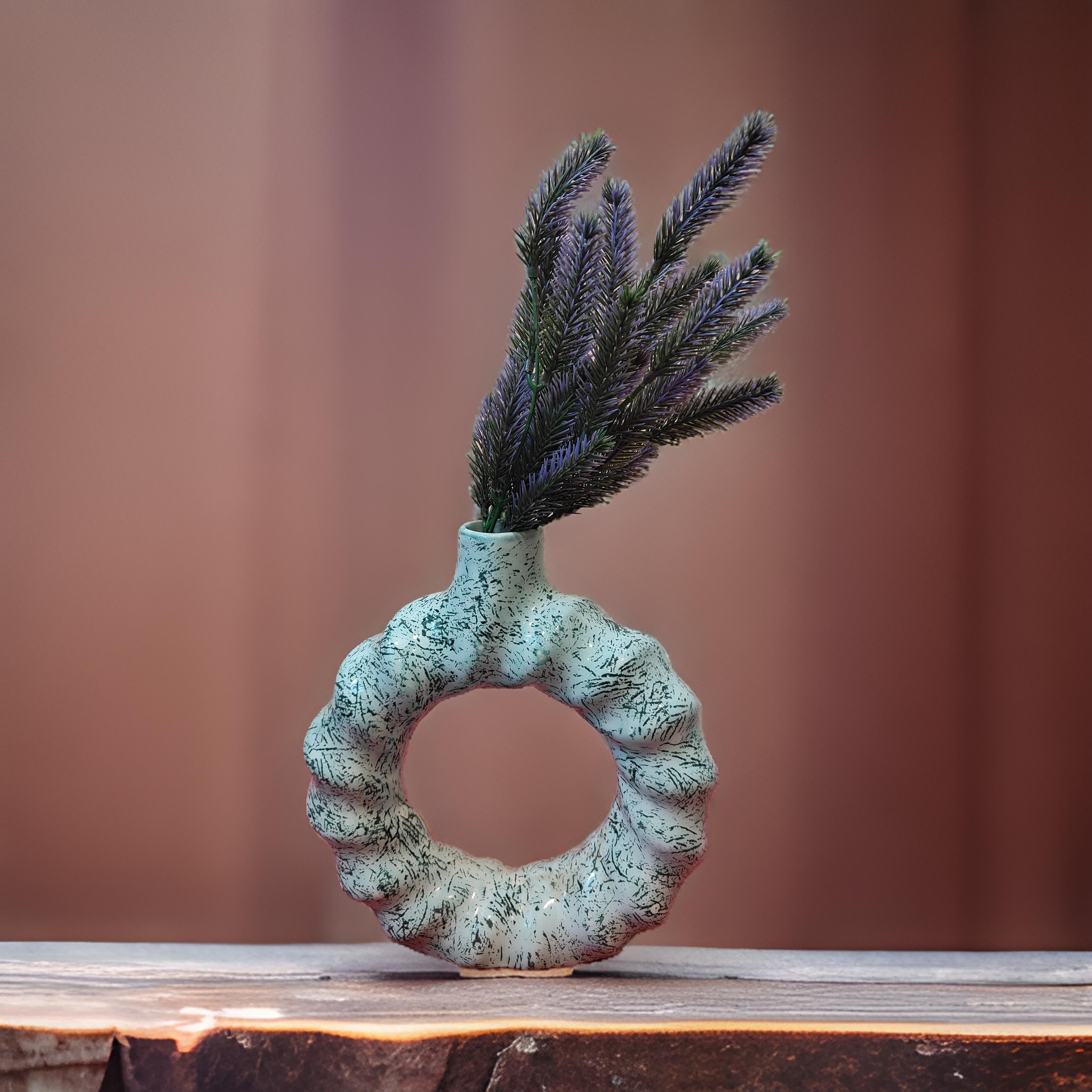 Green Spiral Design Donut Vase 7.5 x 2.2 x 8.2 in Ceramic Decorative Vase with Unique Spiral Pattern Ideal for Fresh or Artificial Flowers Home Decor Accent Piece