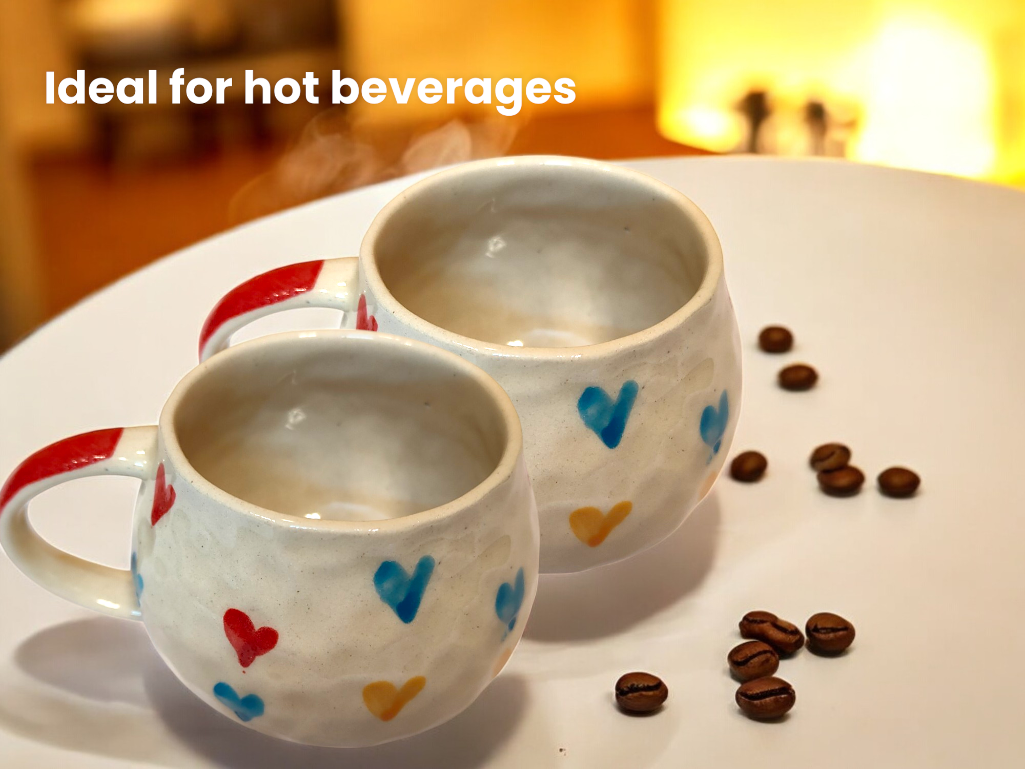 Round Multicolor Hearts Mug Ceramic Coffee/Tea Mug Colorful Heart Print Textured Round Design Gift for Women Girls Valentine Birthday Anniversary