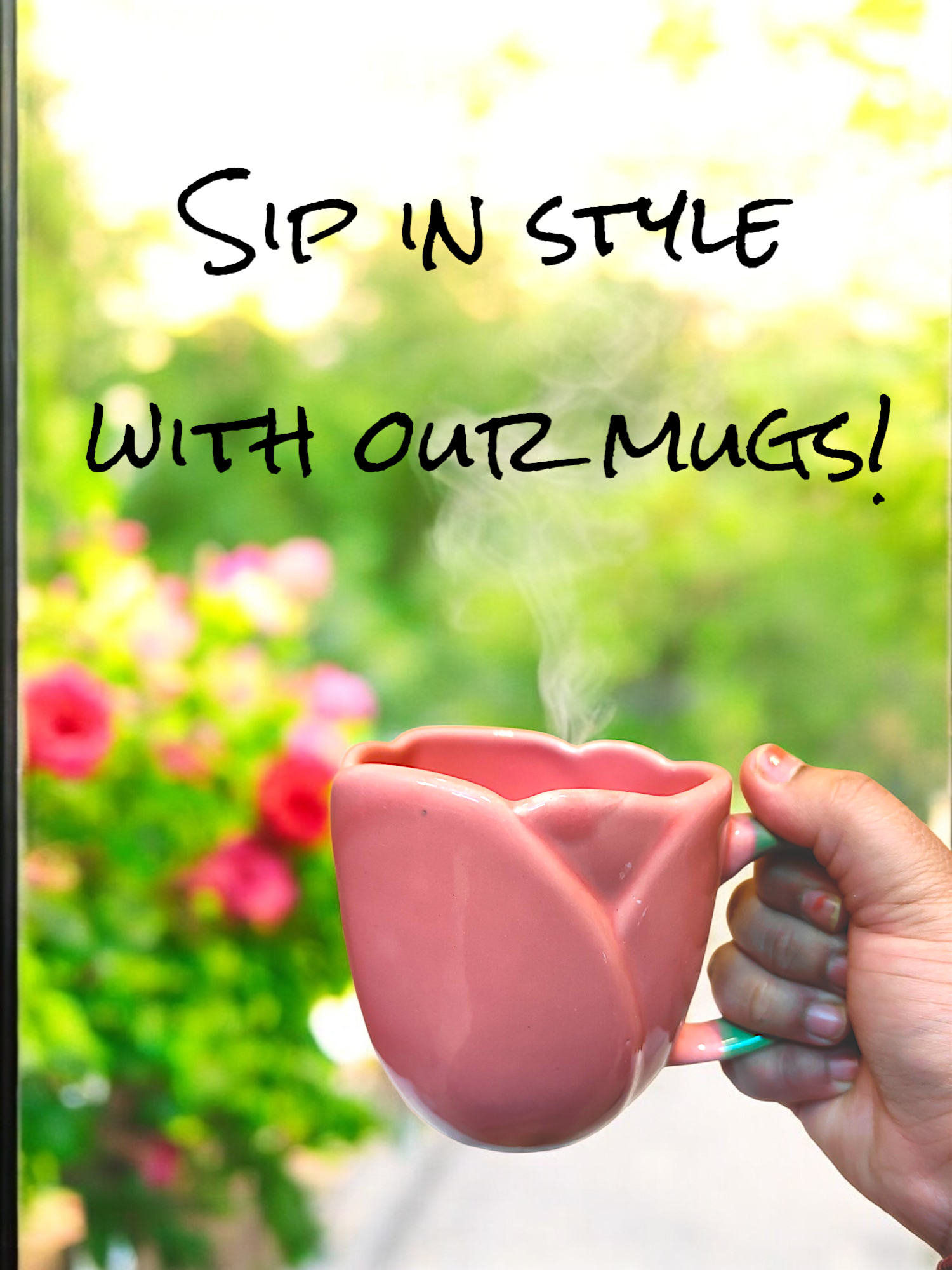 Pink Tulip Ceramic Mug Coffee/Tea Mug with Pink and Green Handle Unique Tulip Flower Shape Gift for Women Girls Mother’s Day Birthday Valentine’s Day