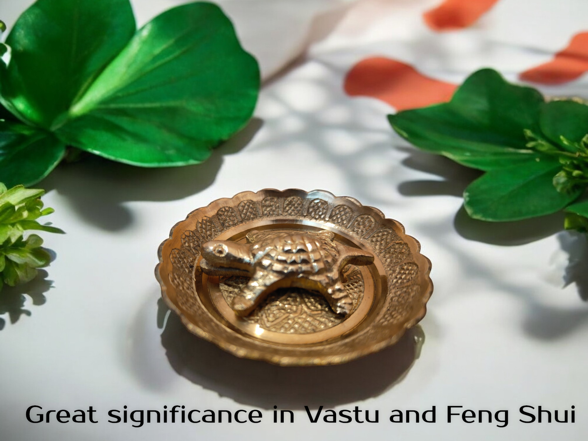 Turtle and Plate Brass Showpiece 3 x 3 x 0.5 in Copper Color Feng Shui and Vastu Decorative Item Symbol of Protection Prosperity and Good Luck