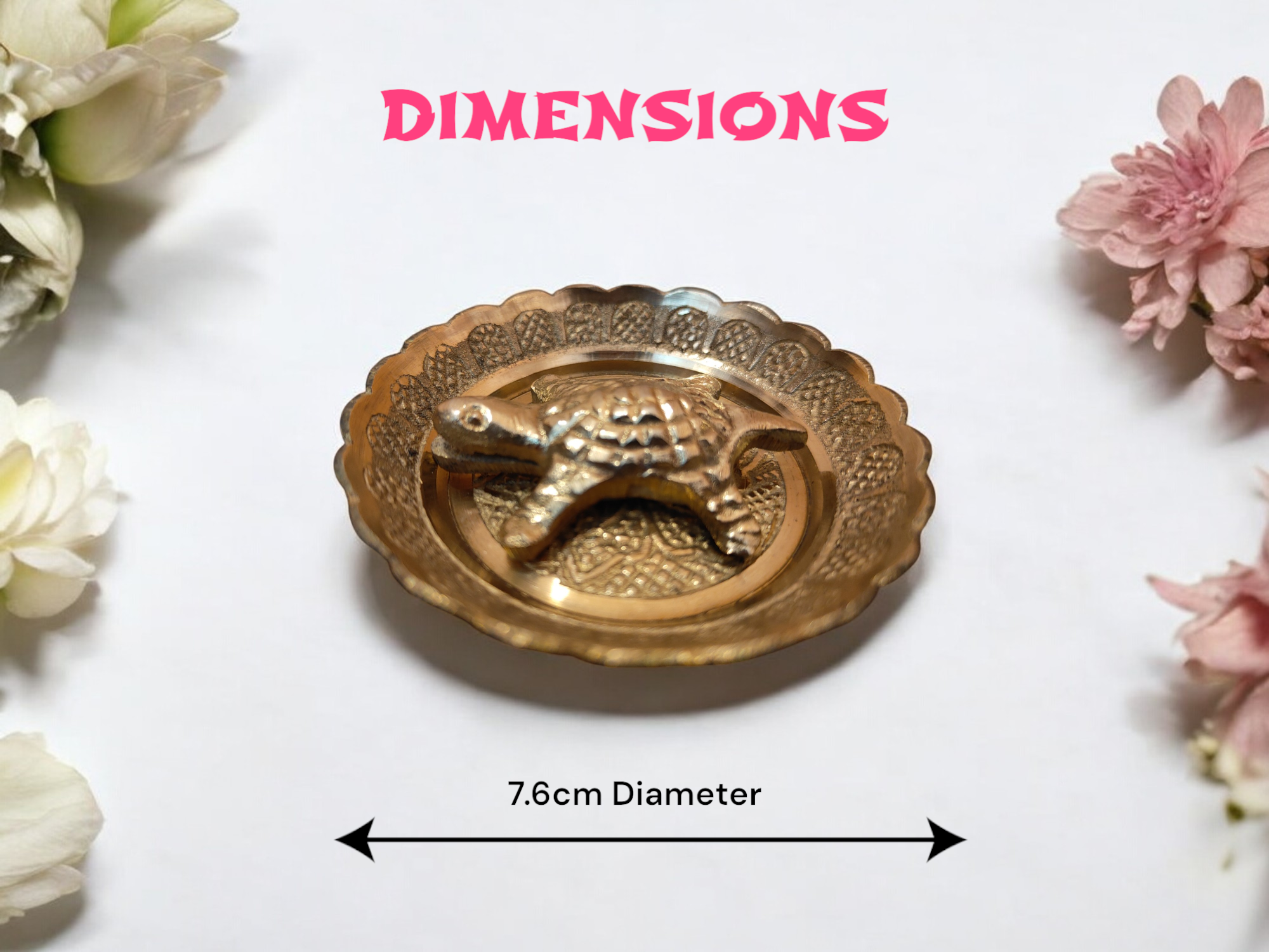 Turtle and Plate Brass Showpiece 3 x 3 x 0.5 in Copper Color Feng Shui and Vastu Decorative Item Symbol of Protection Prosperity and Good Luck