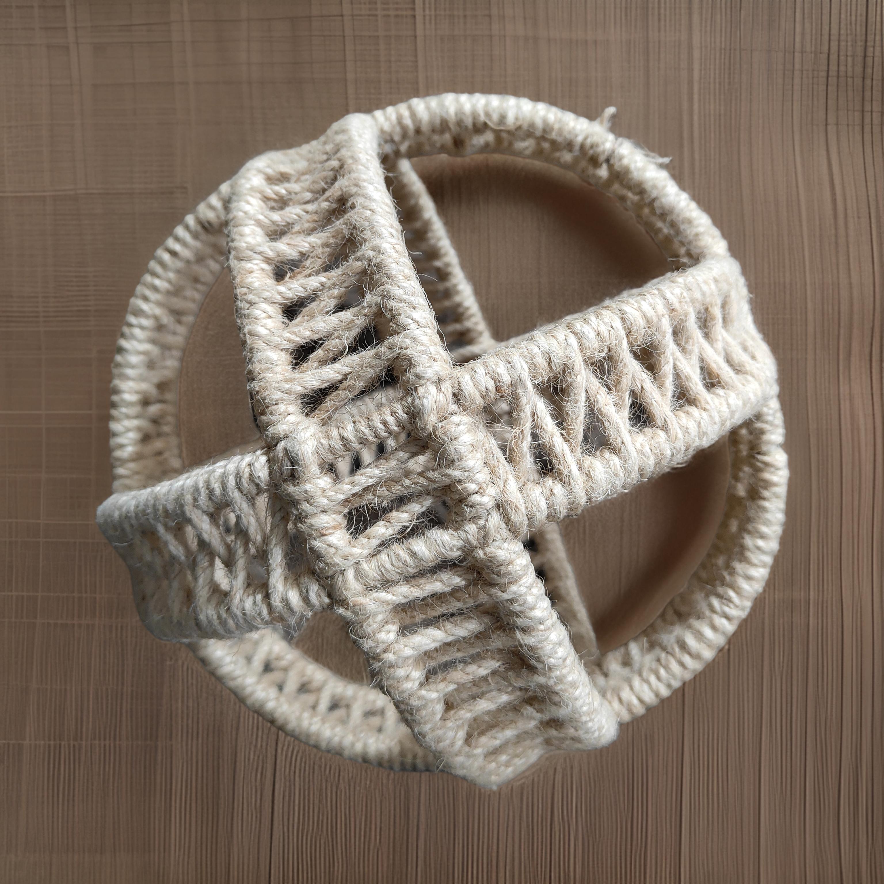 Woven Jute Metallic Ball Decorative Metal and Jute Showpiece 14x14x14 Inches Rustic Modern Accent for Home Office or Shelf Display