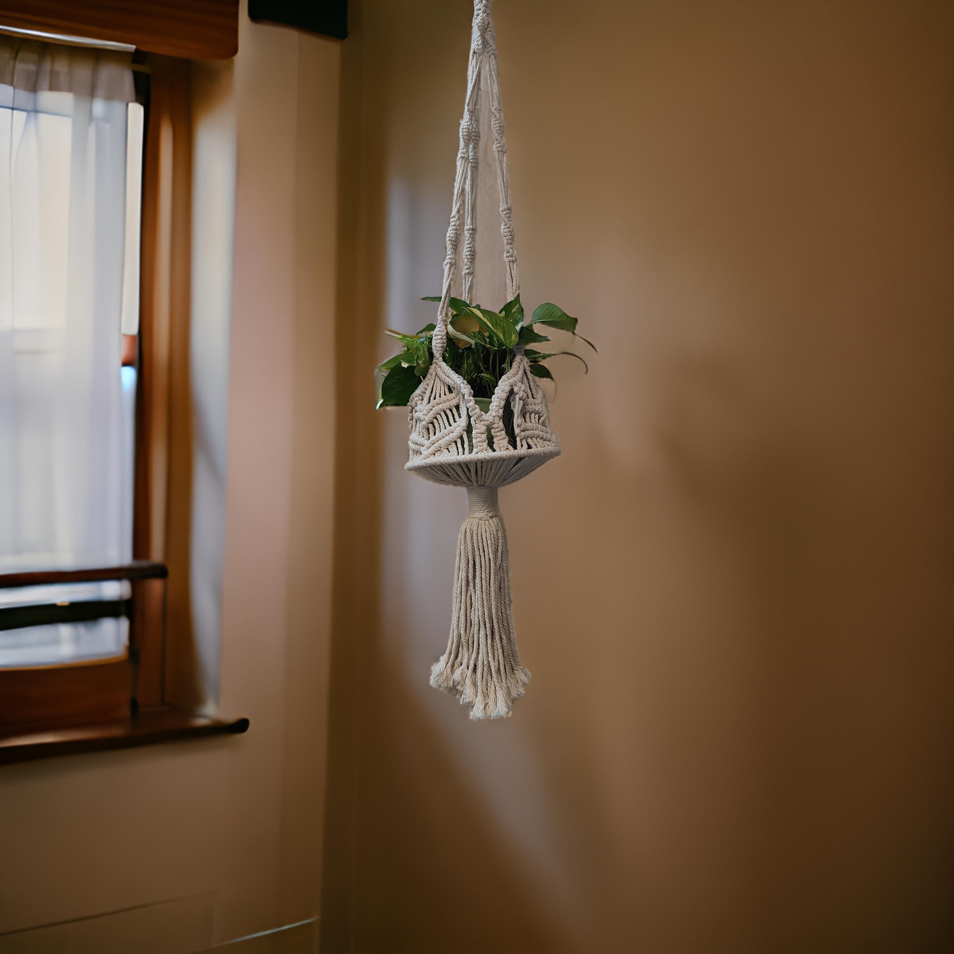 Woven Macrame Wall Hanging with 3 Baskets – Handmade Cotton Rope Organizer, 10.2 x 39 Inches Boho Storage & Décor for Plants Toys Accessories Entryway or Bedroom