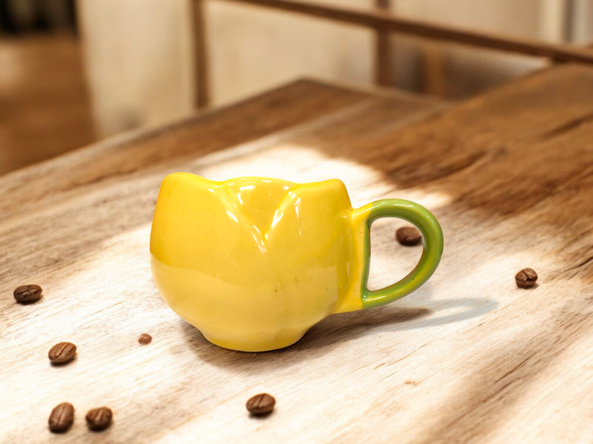 Tulip Shaped Ceramic Mug Yellow and Green Flower Coffee or Tea Cup – 12 oz Floral Mug for Hot Beverages Unique Gift for Garden and Flower Lovers
