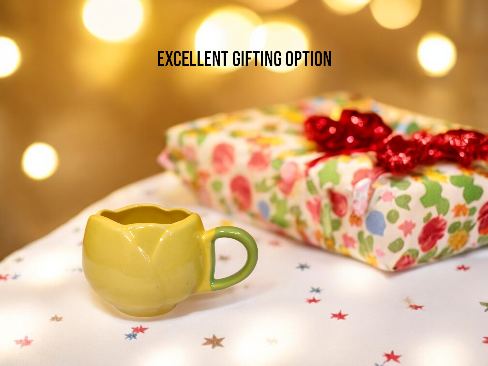 Tulip Shaped Ceramic Mug Yellow and Green Flower Coffee or Tea Cup – 12 oz Floral Mug for Hot Beverages Unique Gift for Garden and Flower Lovers